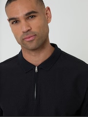 Threadbare Black Textured Quarter Zip Polo Shirt - Image 3 of 3