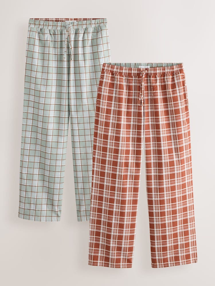 Rust/Green Check Flannel Pyjama Bottoms 2 Pack - Image 1 of 10 Rust/Green Check Flannel Pyjama Bottoms 2 Pack - Image 1 of 10