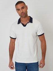 Threadbare White Trophy Neck Waffle Polo Shirt - Image 1 of 4