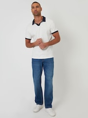 Threadbare White Trophy Neck Waffle Polo Shirt - Image 2 of 4