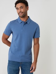 Threadbare Blue Textured Hidden Placket Polo Shirt - Image 1 of 5