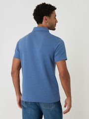 Threadbare Blue Textured Hidden Placket Polo Shirt - Image 2 of 5