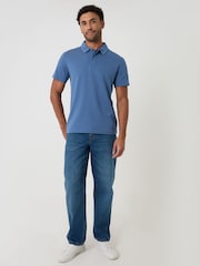 Threadbare Blue Textured Hidden Placket Polo Shirt - Image 3 of 5