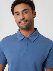 Threadbare Blue Textured Hidden Placket Polo Shirt - Image 4 of 5