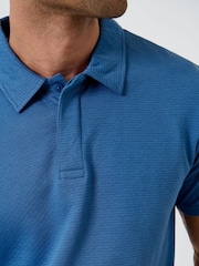 Threadbare Blue Textured Hidden Placket Polo Shirt - Image 5 of 5
