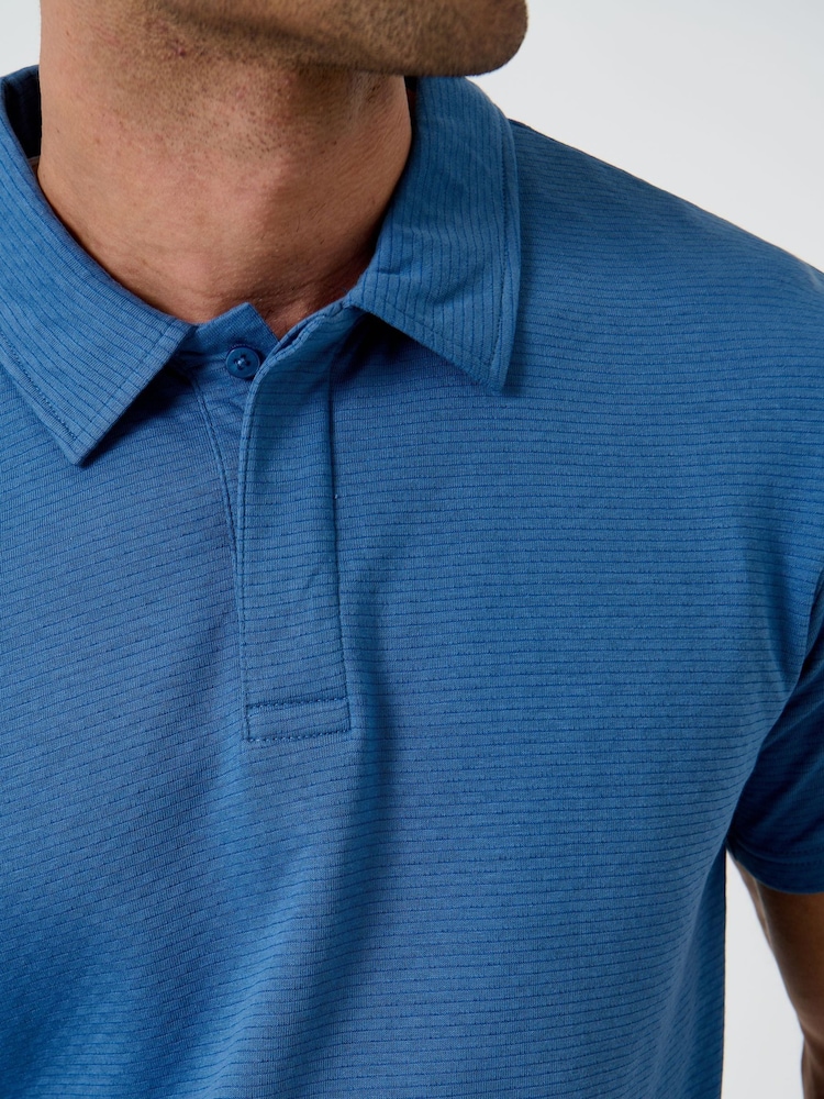 Threadbare Blue Textured Hidden Placket Polo Shirt - Image 5 of 5