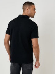 Threadbare Black Textured Hidden Placket Polo Shirt - Image 2 of 5