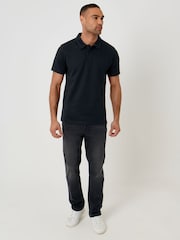 Threadbare Black Textured Hidden Placket Polo Shirt - Image 3 of 5