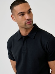Threadbare Black Textured Hidden Placket Polo Shirt - Image 4 of 5