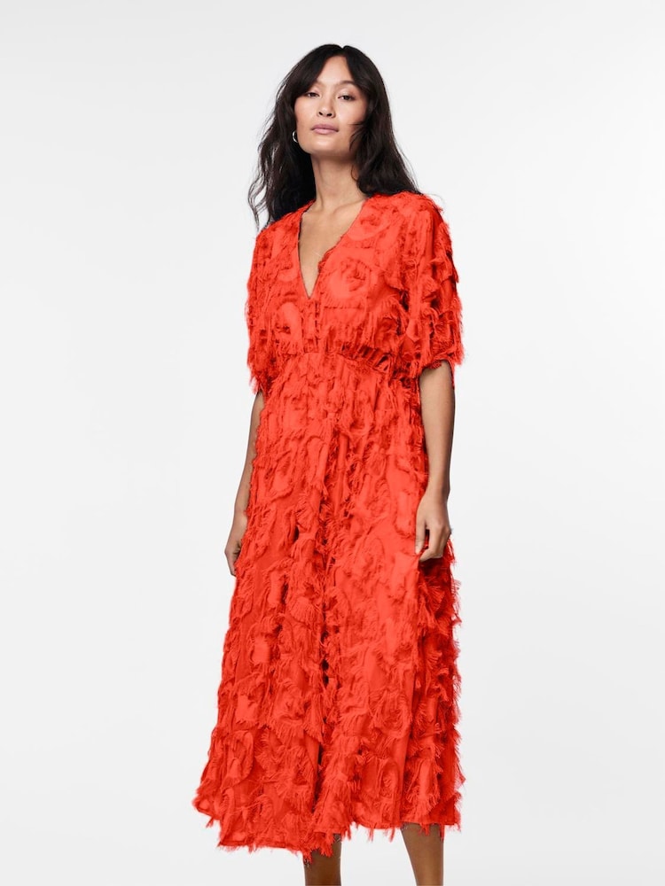 Y.A.S Textured V-Neck Midi Dress - Image 1 of 1 Y.A.S Textured V-Neck Midi Dress - Image 1 of 1