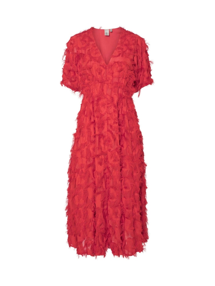 Y.A.S Red Textured V-Neck Midi Dress - Image 2 of 3 Y.A.S Red Textured V-Neck Midi Dress - Image 2 of 3