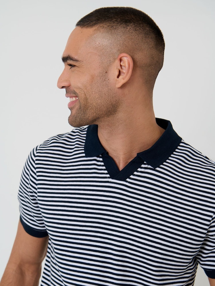 Threadbare Blue Stripe Trophy Neck Polo Shirt - Image 5 of 5
