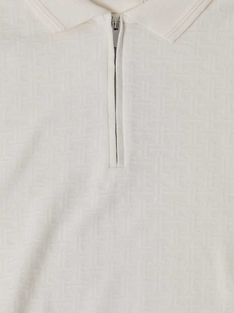 Threadbare Cream Textured Front Quarter Zip Polo Shirt - Image 5 of 5 Threadbare Cream Textured Front Quarter Zip Polo Shirt - Image 5 of 5