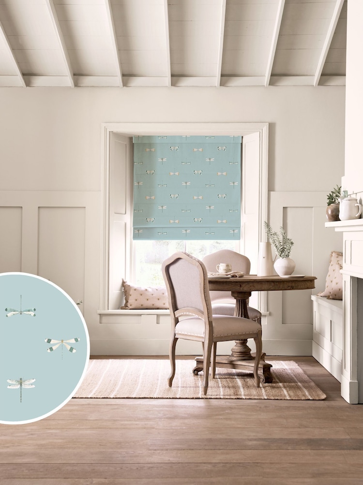 Sophie Allport Blue Stripe Water Colour Dragonfly Made to Roman Measure Curtains - Image 1 of 6 Sophie Allport Blue Stripe Water Colour Dragonfly Made to Roman Measure Curtains - Image 1 of 6