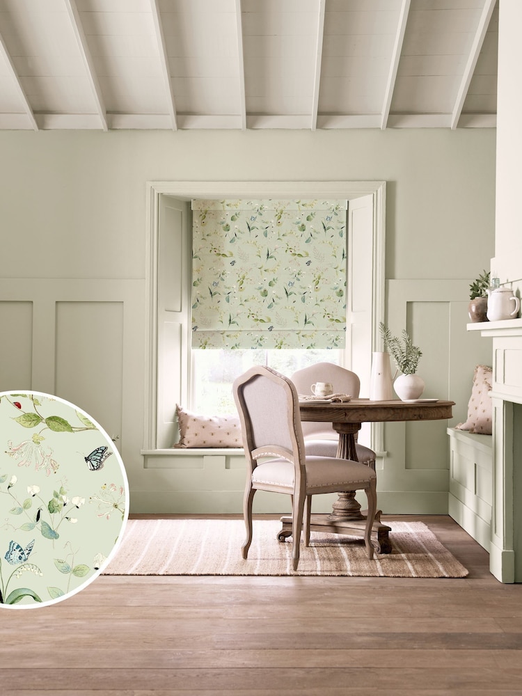 Sophie Allport Soft Green Wild Floral Made to Roman Measure Curtains - Image 1 of 6 Sophie Allport Soft Green Wild Floral Made to Roman Measure Curtains - Image 1 of 6