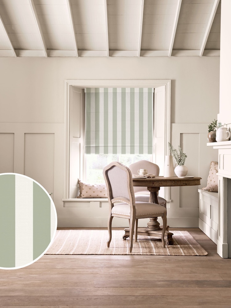 Sophie Allport Sage Witham Stripe Made to Measure Roman Blinds - Image 1 of 6 Sophie Allport Sage Witham Stripe Made to Measure Roman Blinds - Image 1 of 6