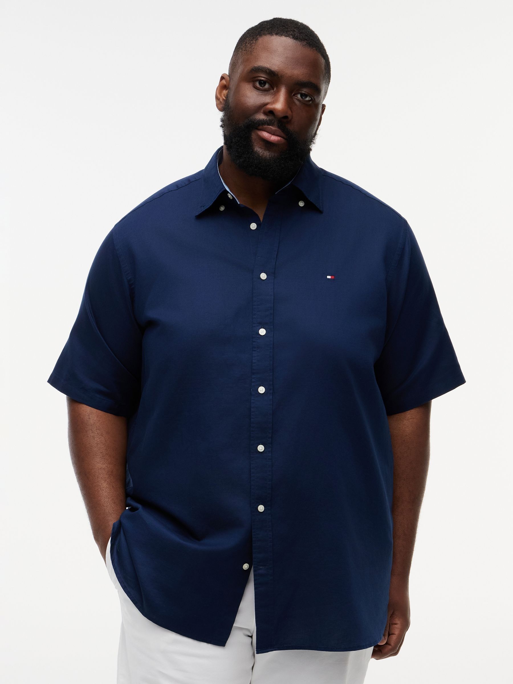 Next：日本 ブルー - Tommy Hilfiger リネン半袖シャツ from Next Japan
