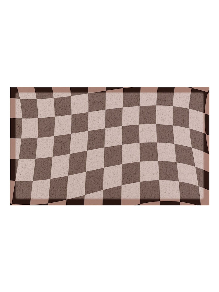 Artsy Mats Wavey Checkerboard Chocolate Doormat - Imaginea 3 din 3