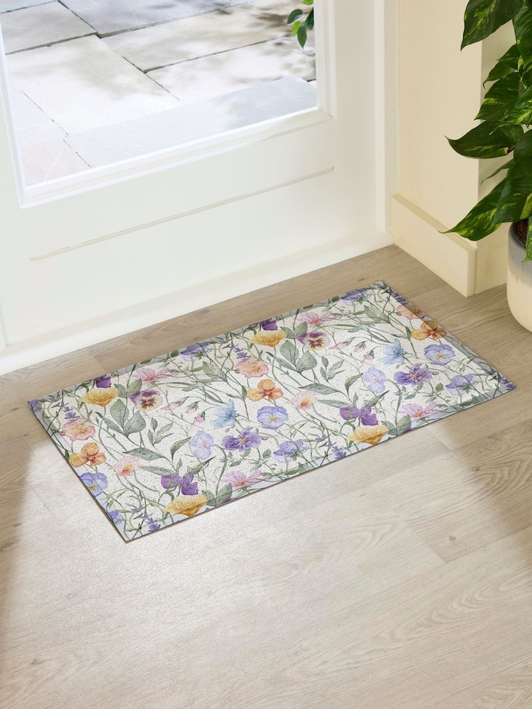 Artsy Mats Multi Watercolour Wild Flowers Doormat - Image 1 of 2