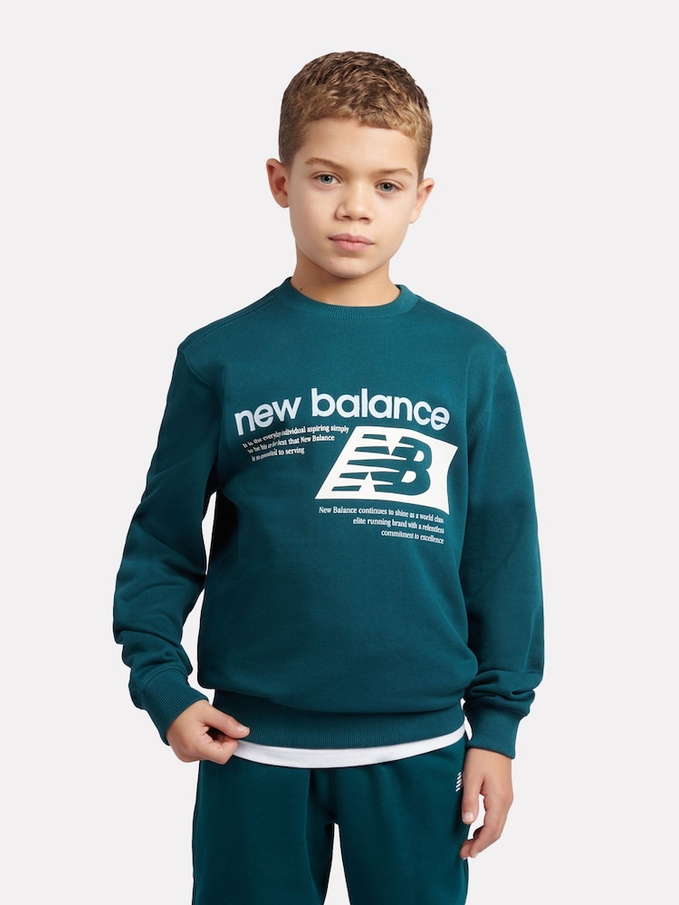 New Balance Green Players Graphic French Terry Crew Neck Sweat Top - Image 1 of 8