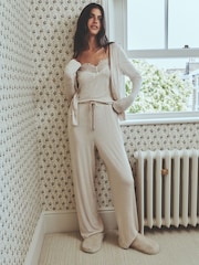 دقيق الشوفان - Lace Ribbed Cardigan Long Sleeve Pyjamas - صورة 2 من 8