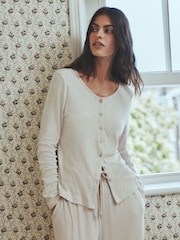 دقيق الشوفان - Lace Ribbed Cardigan Long Sleeve Pyjamas - صورة 3 من 8