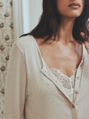 دقيق الشوفان - Lace Ribbed Cardigan Long Sleeve Pyjamas - صورة 4 من 8