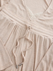 دقيق الشوفان - Lace Ribbed Cardigan Long Sleeve Pyjamas - صورة 7 من 8