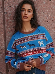Cobalt Blue Dog Supersoft Crew Neck Long Sleeve Jumper - Image 1 of 4