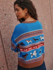Cobalt Blue Dog Supersoft Crew Neck Long Sleeve Jumper - Image 3 of 4