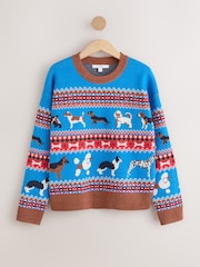 Bright Blue Fairisle Dog Supersoft Crew Neck Long Sleeve Jumper - Image 5 of 7