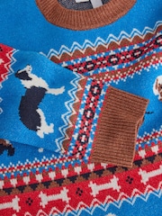 Bright Blue Fairisle Dog Supersoft Crew Neck Long Sleeve Jumper - Image 6 of 7