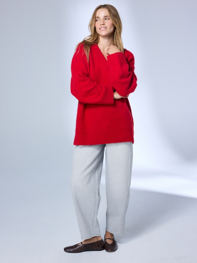 Rouge - Long Sleeve V-Neck Knit Jumper With Wool - Image 2 de 8
