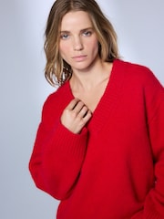 Rouge - Long Sleeve V-Neck Knit Jumper With Wool - Image 5 de 8