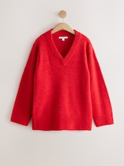 Rouge - Long Sleeve V-Neck Knit Jumper With Wool - Image 6 de 8