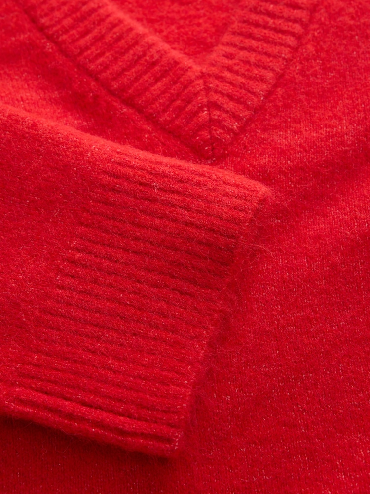 Rouge - Long Sleeve V-Neck Knit Jumper With Wool - Image 8 de 8