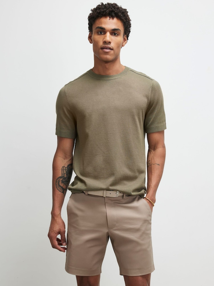 River Island Brown Slim Fit Belted Chino Shorts - Image 1 of 4