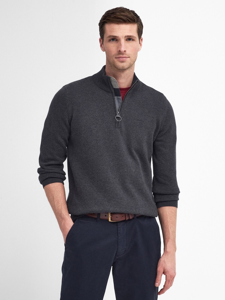 رمادي داكن مموج - كنزة بربع سحاب من Barbour® - صورة 1 من 6