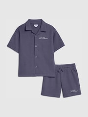 River Island Boxy Texture Revere Shirt & Shorts - Bild 1 von 5