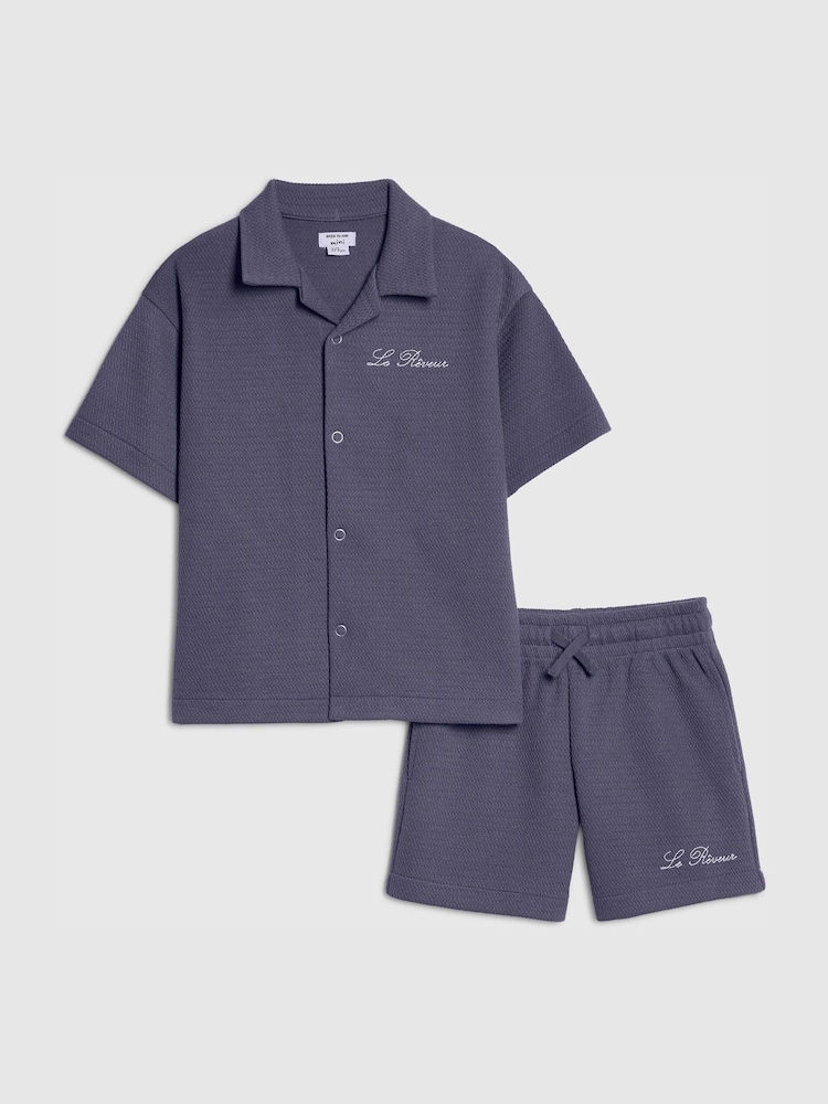 River Island Boxy Texture Revere Shirt & Shorts - Bild 1 von 5