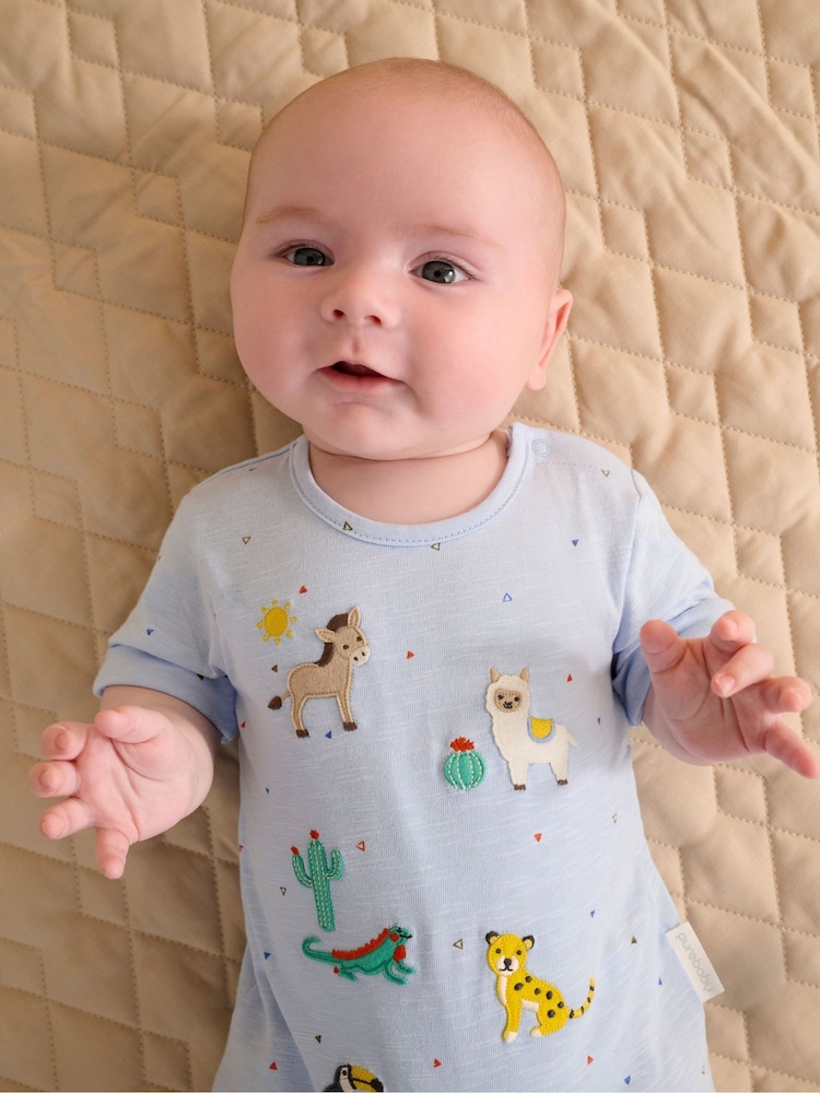 Purebaby Blue Animal Fiesta Romper - Image 1 of 6