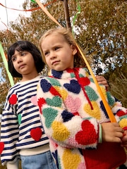 JoJo Maman Bébé Multi Colour Hearts Half Zip Fleece Jacket - Image 1 of 5