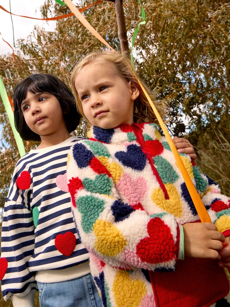 JoJo Maman Bébé Multi Colour Hearts Half Zip Fleece Jacket - Image 1 of 5 JoJo Maman Bébé Multi Colour Hearts Half Zip Fleece Jacket - Image 1 of 5