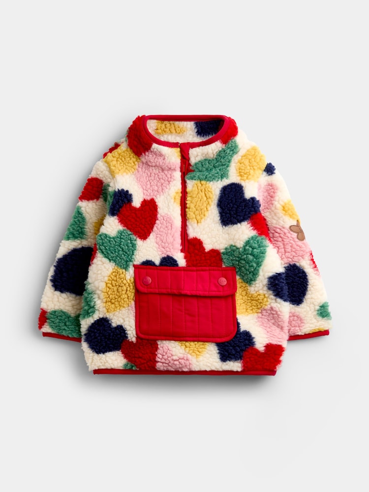 JoJo Maman Bébé Multi Colour Hearts Half Zip Fleece Jacket - Image 2 of 5 JoJo Maman Bébé Multi Colour Hearts Half Zip Fleece Jacket - Image 2 of 5