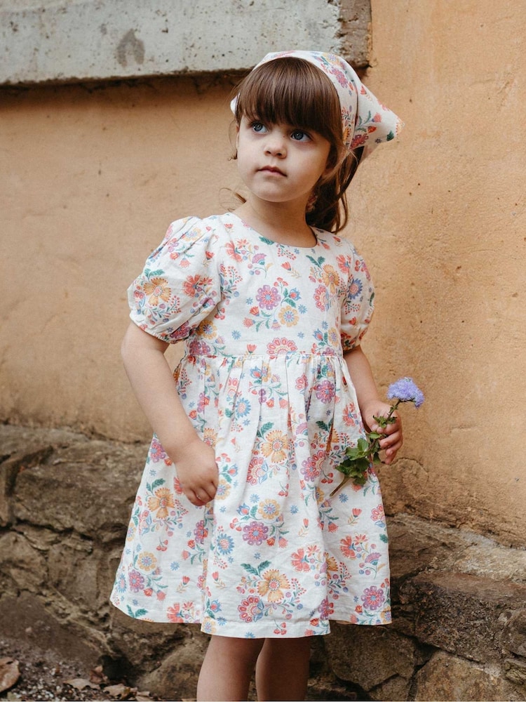 Purebaby Pink Linen Blend Floral Dress and Headband - Image 2 of 7