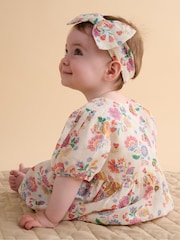 Purebaby Pink Linen Blend Floral Dress and Headband - Image 3 of 7