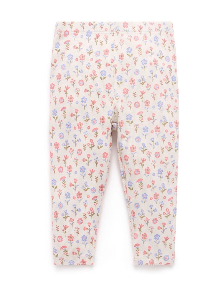 Purebaby Pink Floral Rib Leggings - Image 1 of 4
