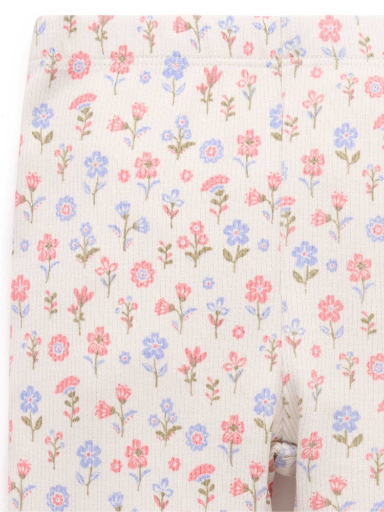 Purebaby Pink Floral Rib Leggings - Image 2 of 4