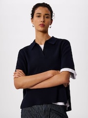 Whistles Blue Collar Detail Knit Jumper - Image 1 of 5