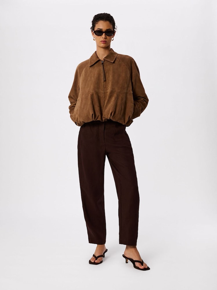 Whistles Brown Linen Barrel Leg Trousers - Image 1 of 5